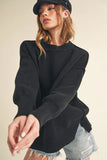 Ribbed Hem Side Slit Round Neck Sweater