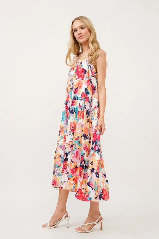 Tiered Floral Midi Cami Dress with Pockets
