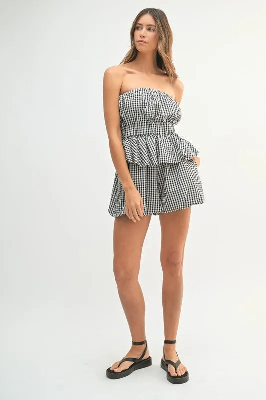 Gingham Tube Top and Shorts Set