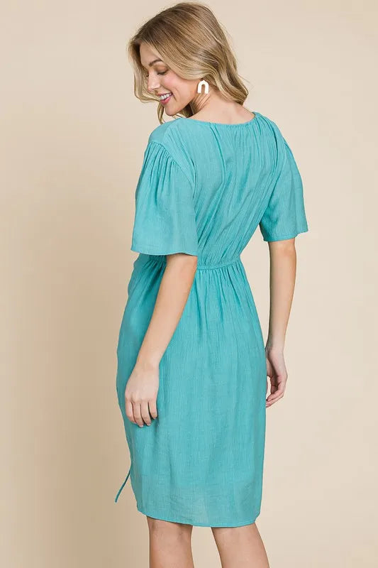 Plus Size Front Ruched Adjustable Drawstring Dress