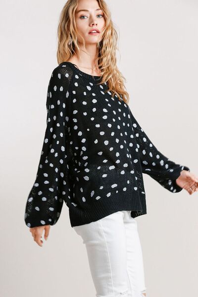 Full Size Dalmatian Hand Stamped Round Neck Sweater Plus Size