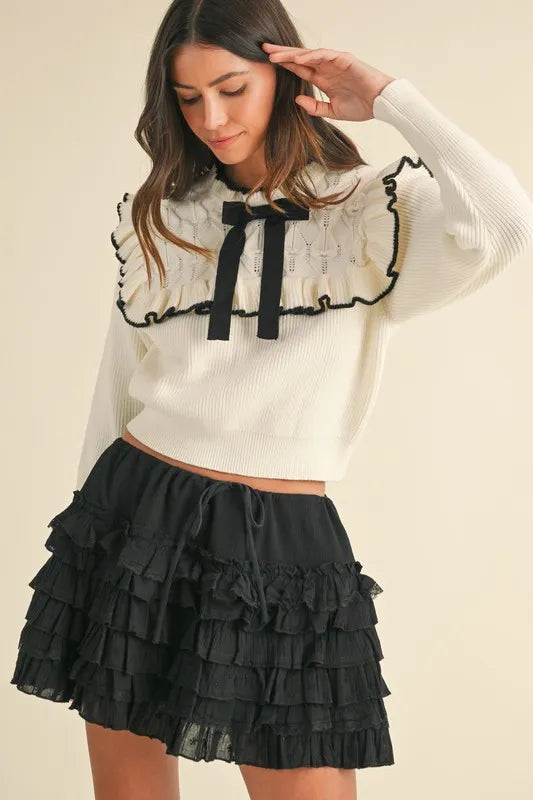 Ruffle Detailed Cotton Gauze Tiered Mini Skirt