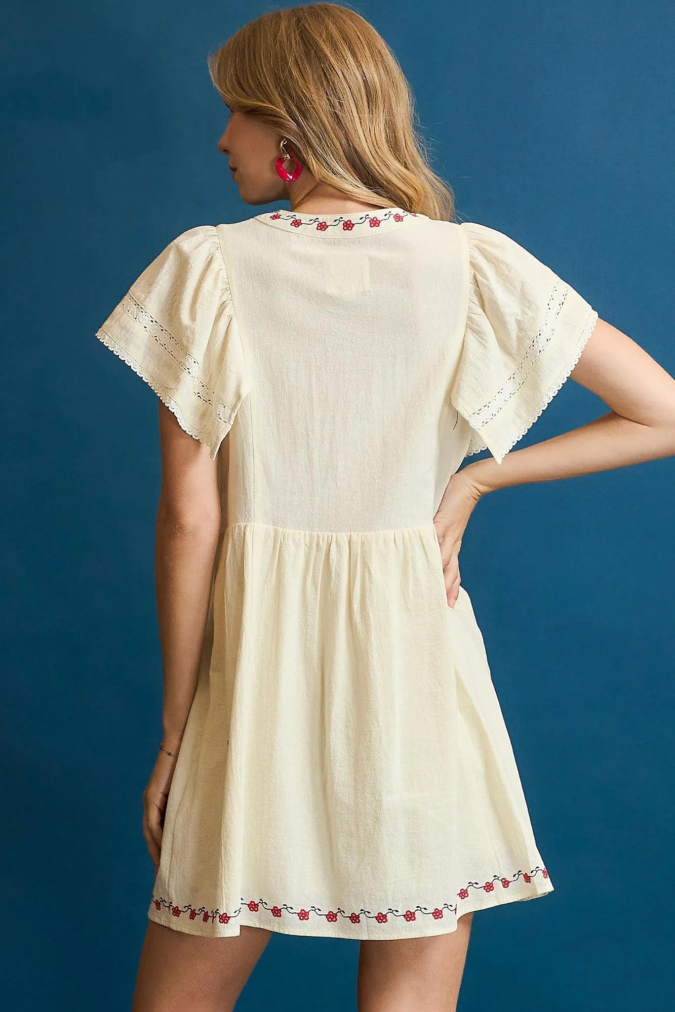 Bohemian Embroidered Flutter Sleeve Sundress
