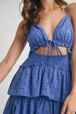Lace Eyelet Ruffle Mini Dress With Front Cutout