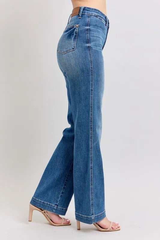 Full Size High Waist Contrast Thread Straight Plus Size