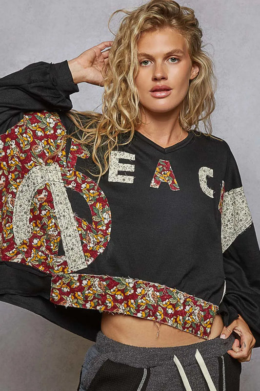 Boho Patchwork Floral V-Neck Sweatshirt