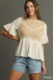 Lace-Embellished Half Sleeve Babydoll Top