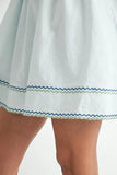 Zig Zag Embroidered Shoulder Tie Mini Dress