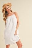 Embroidered Trim Gauze Square Neck Mini Cami Dress