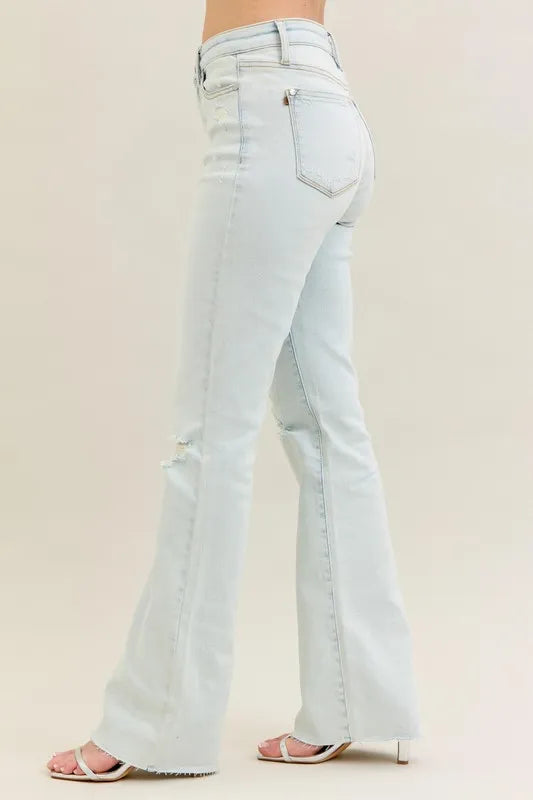 Full Size Distressed Hem Vintage Bootcut Jeans