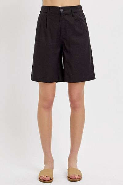 High Rise Pleated Front Shorts