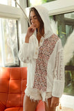 Lace-Accented Buttoned Hoodie Top