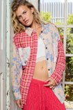 Patchwork Plaid Shirt with Trendy Contrast Pockets