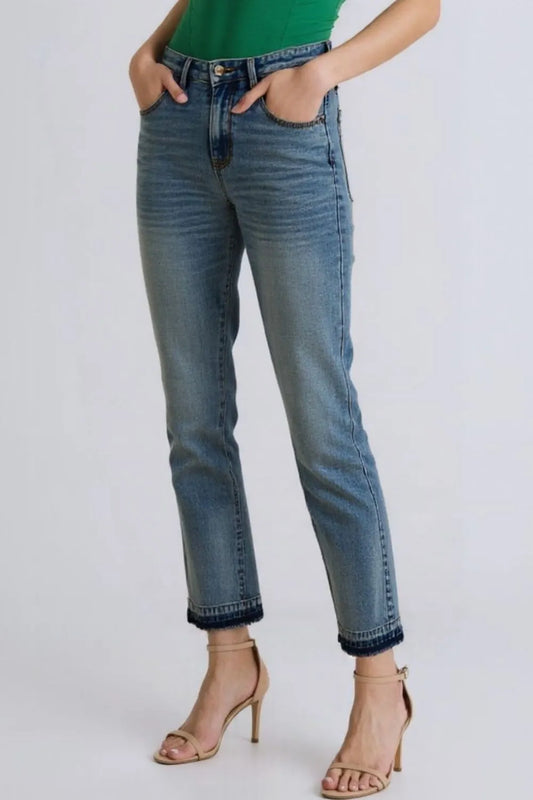 Full Size Mid Rise Rigid Magic Release Hem Jeans
