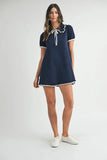 Ruffle Trimmed Collar Fine Knit Mini Dress