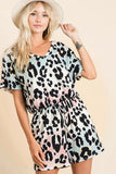 Gradation Leopard Soft Knit V-neck Romper