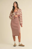 Stripe Crop Cardigan and Bodycon Dress Sweater Set