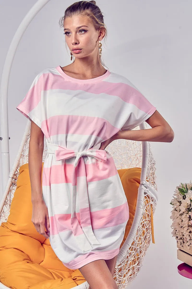 Striped Tie-Front Short Sleeve Sundress