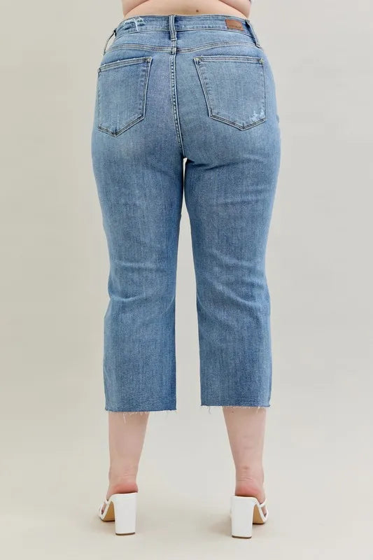 Full Size High Waist Destroy Crop Wide Leg Jeans Plus Size