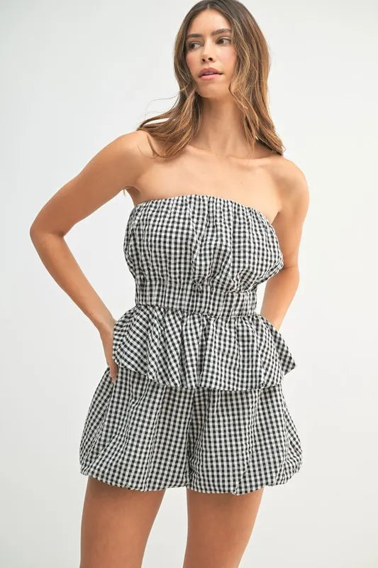 Gingham Tube Top and Shorts Set