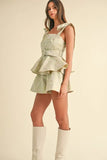 Jacquard Floral Peplum Top and Flare Shorts Set