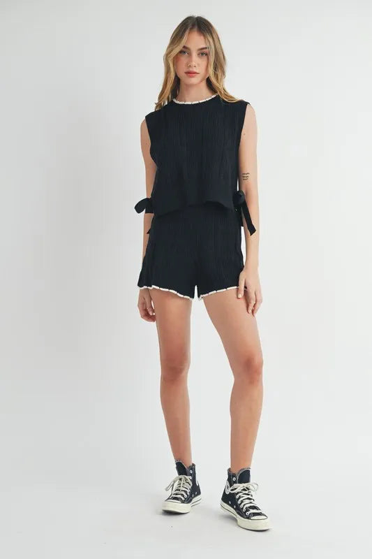 Side Tie Detail Knit Vest and Shorts Set