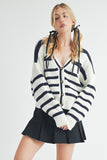 Striped V-Neck Button Down Cardigan