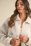 Floral Embroidered Fleece Teddy Jacket