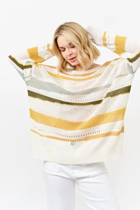 Abstract Striped Light Weight Loose Sweater