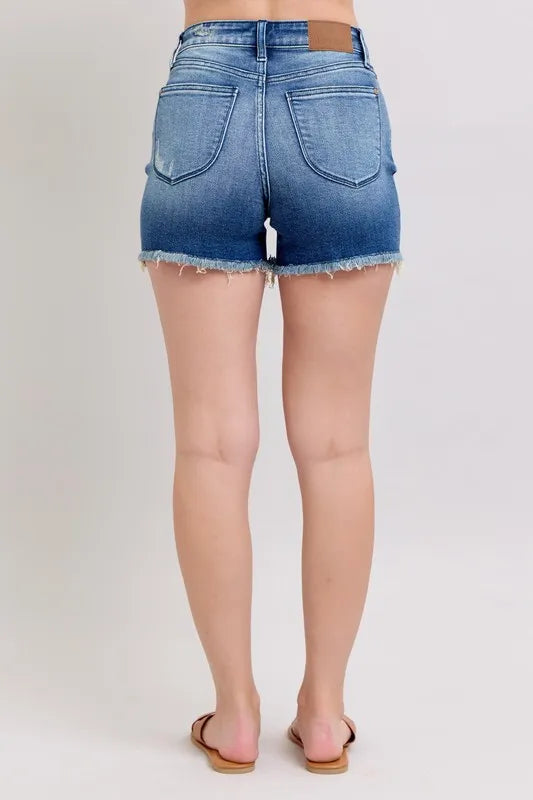 Full Size V-Front Denim Shorts with Shield Pockets Plus Size