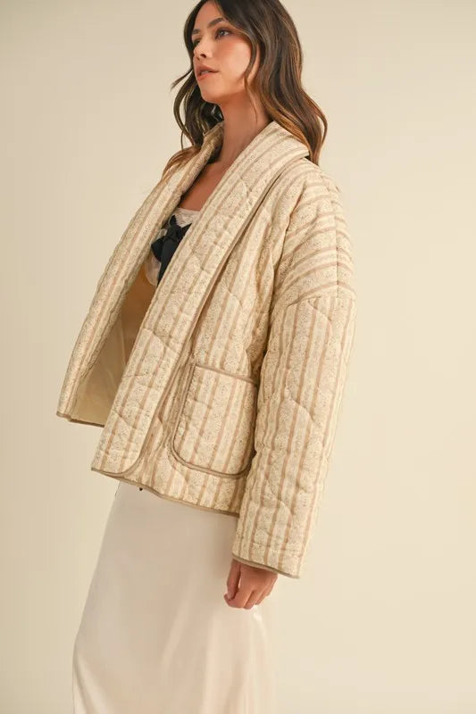 Floral Printed Quilted Open Jacket