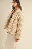 Floral Printed Quilted Open Jacket