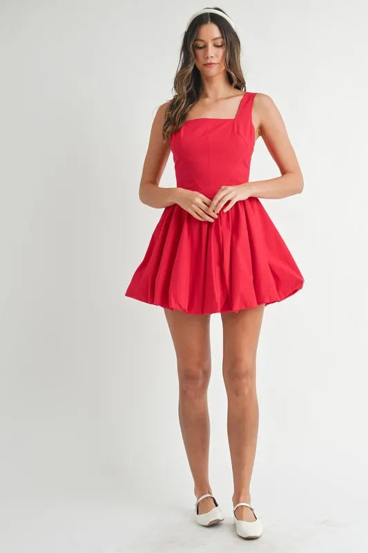 Poplin Square Neckline Bubble Mini Dress