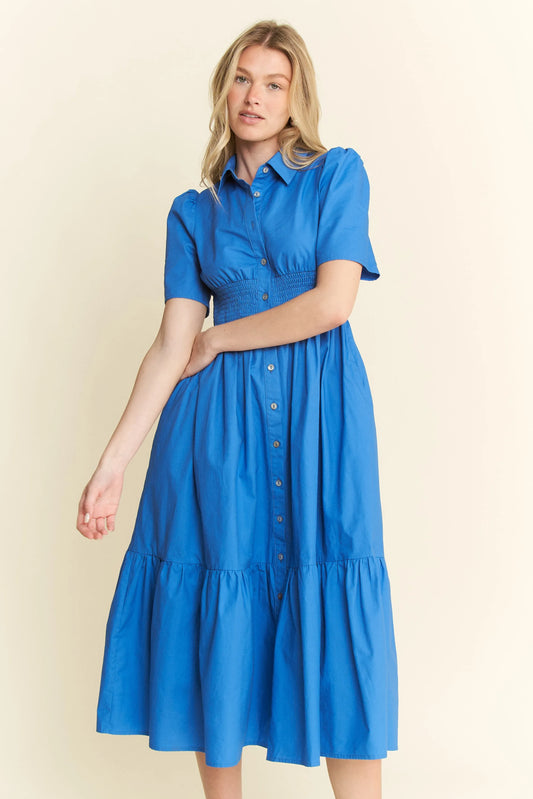 Short Sleeve Button Down Midi Dress