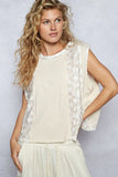 Floral Contrast Sleeveless Camisole with Round Neck