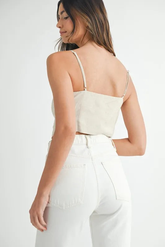 Linen Mix Button Down Tank Top