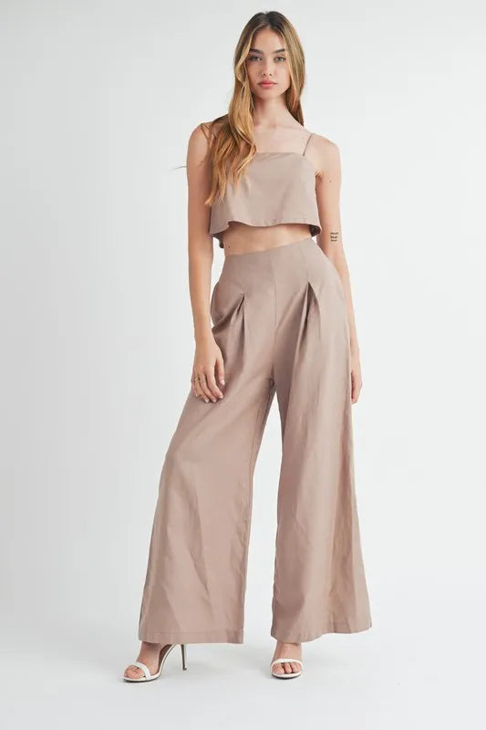 Linen Mix Crop Cami and Wide Leg Pants Set