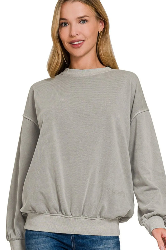 Relaxed Fit Crew-Neck Cotton Blend Sweatshirt