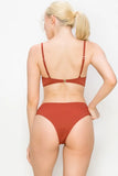 Ribbed Underwire Plunge Bikini Swimsuits
