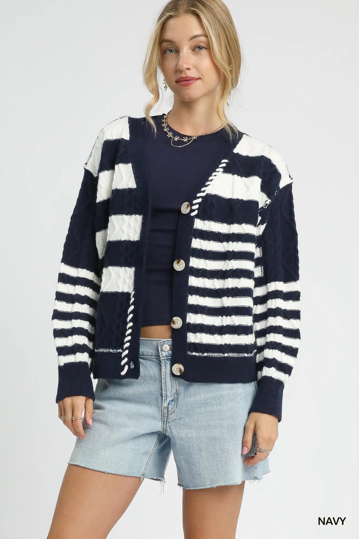 Textured Stripe Button-Up Cardigan