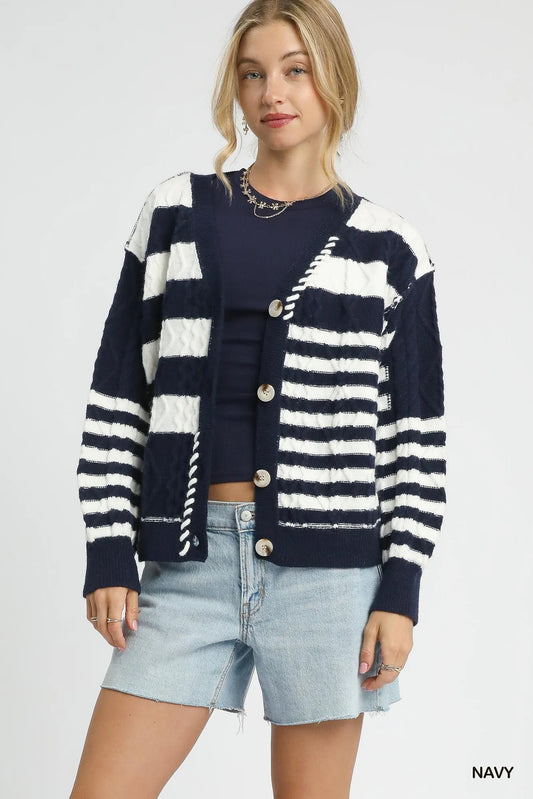 Textured Stripe Button-Up Cardigan
