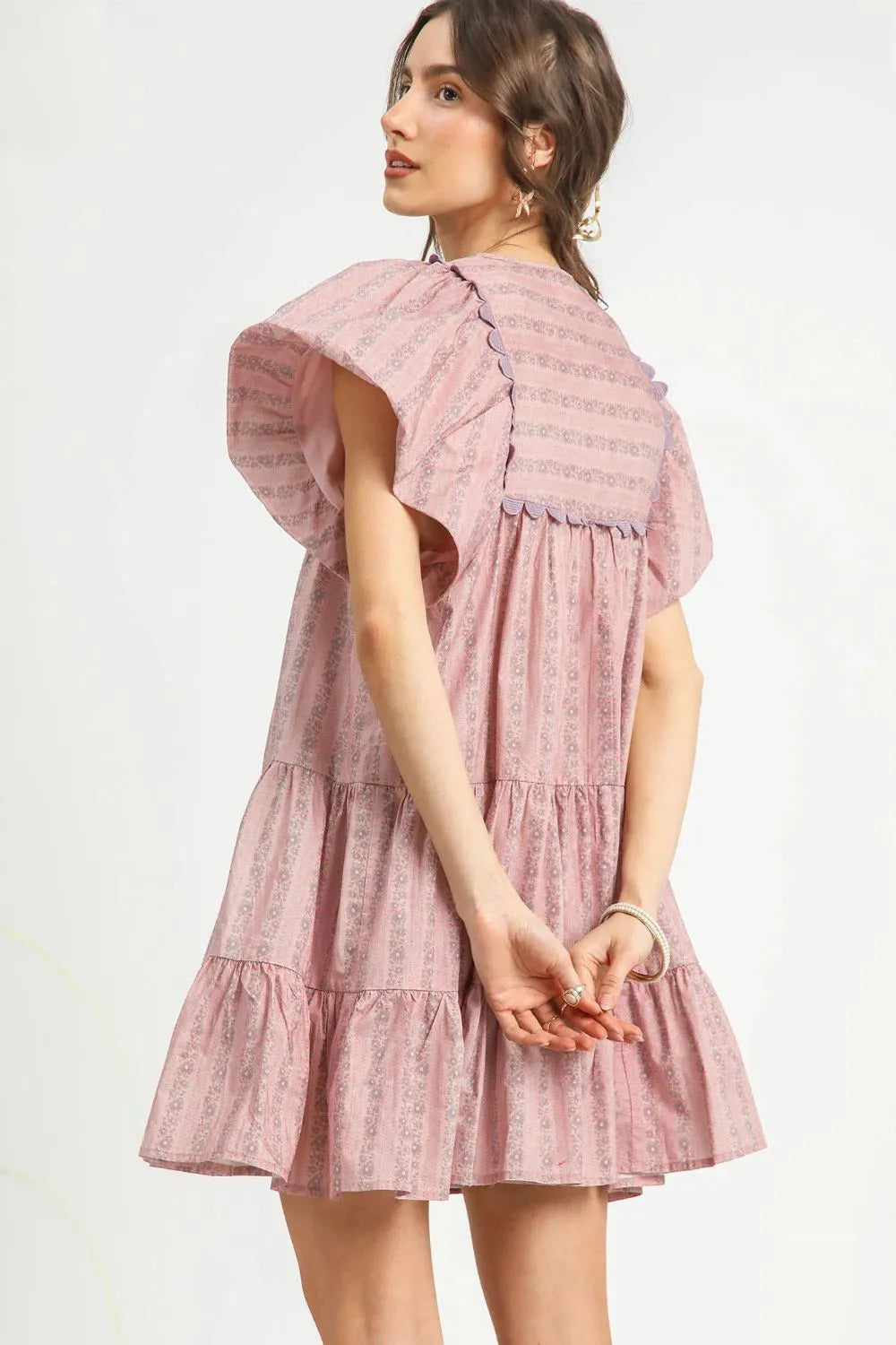 Boho Puff Sleeve Multi-Tiered Mini Dress