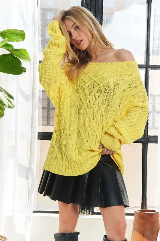  Cable Knit Off Shoulder Sweater