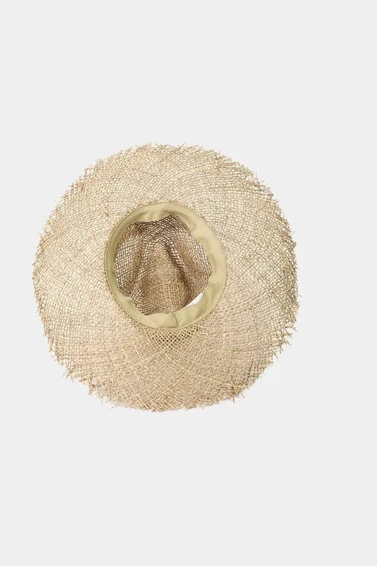 Boho Frayed Straw Sun Hat with Wide Brim