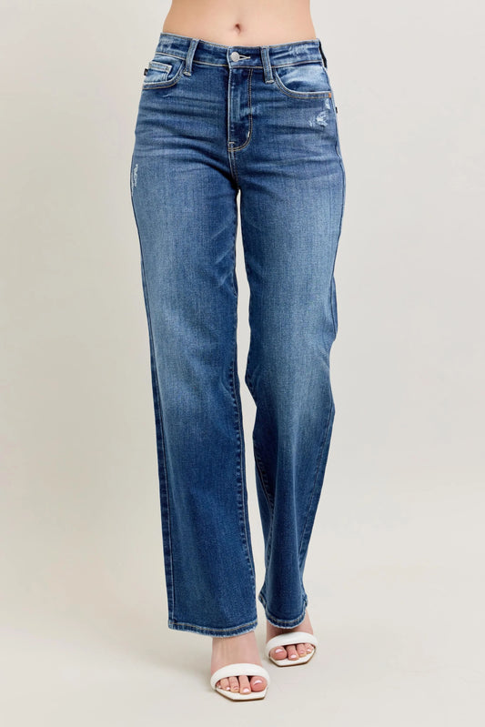 Full Size Retro High Waist Straight Leg Jeans