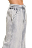 Acid Wash Fleece Palazzo Sweatpants with Pockets