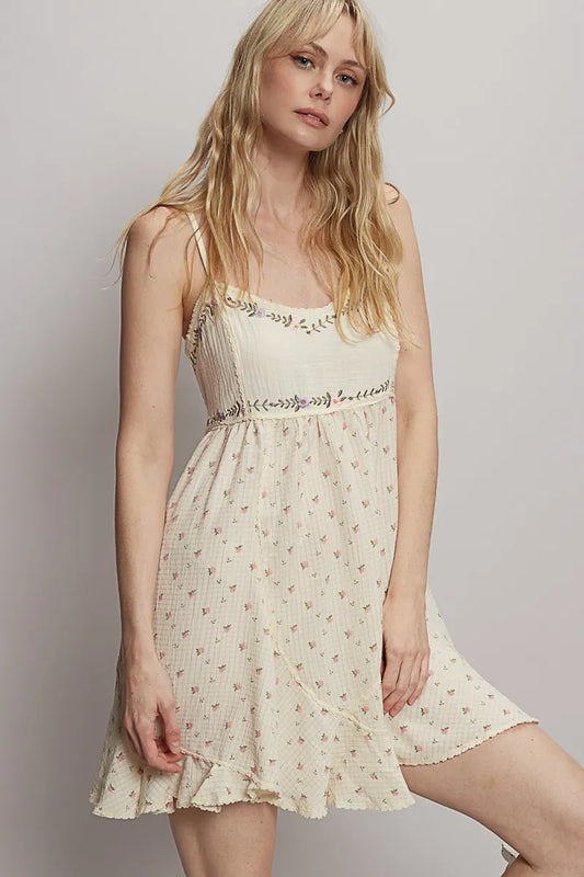 Smocked Bodice Floral Cami Dress with Ruffle Hem