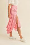 Satin Handkerchief Asymmetrical Hem Midi Skirt