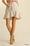Linen Blend Skirt with Frayed Hem and Five Pockets