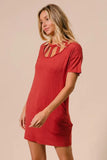 Front Cutout Mini Tee Dress with Pockets